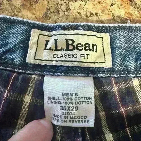 Flannel Lined LL Bean Mens Blue Jeans Actual 32x27 Straight Leg - Picture 14 of 16